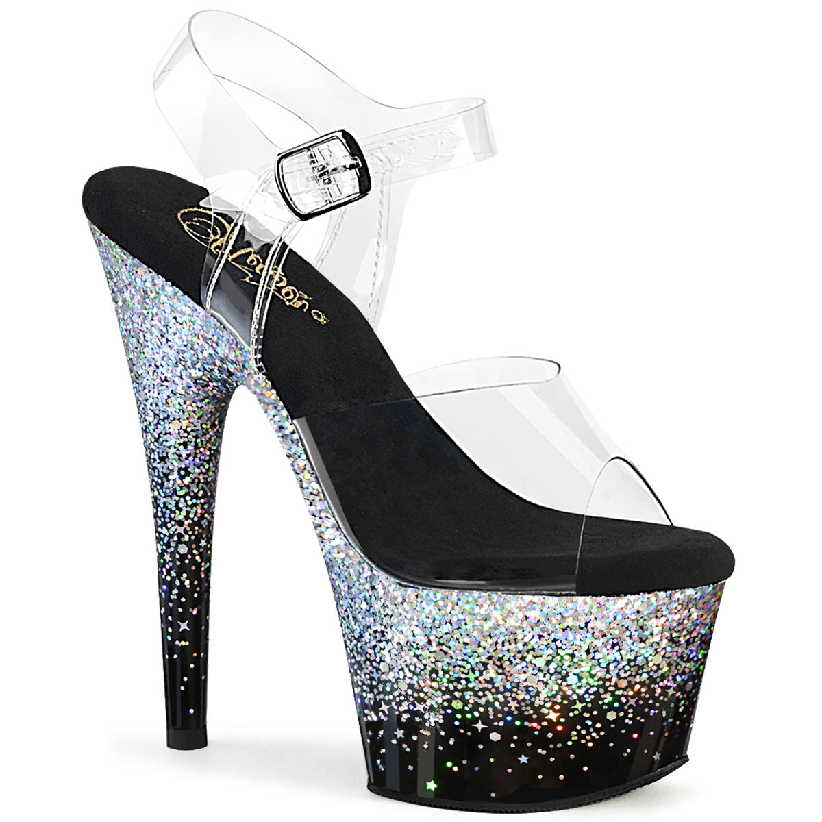 Pleaser ADORE-708SS CLR/BLK-SLV Multi Glitter