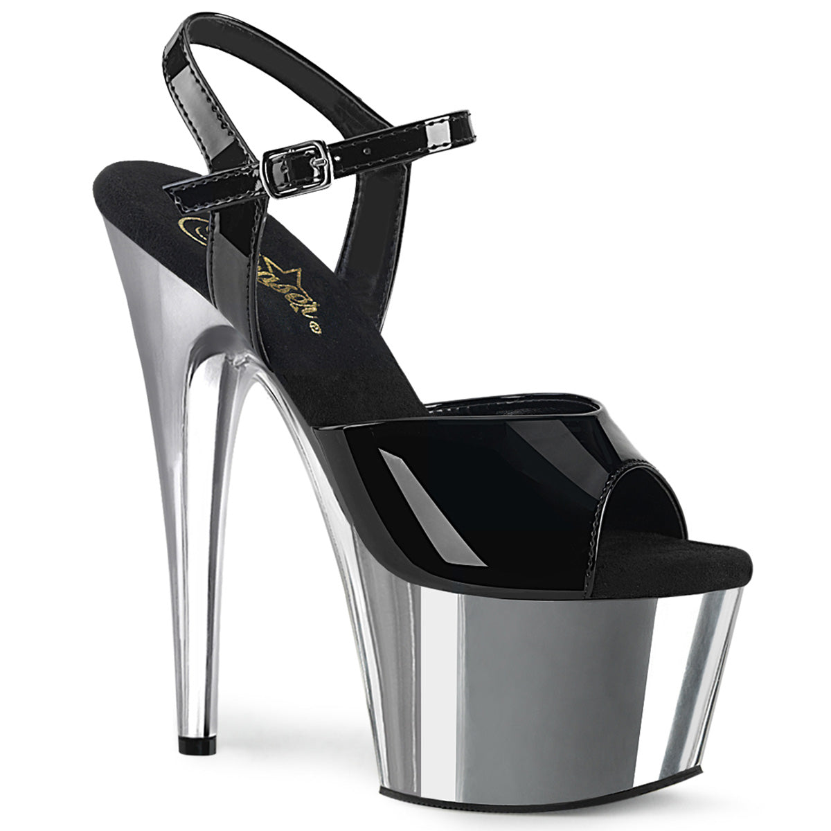 Pleaser Damen Sandalen ADORE-709 BLK Pat / SLV Chrome