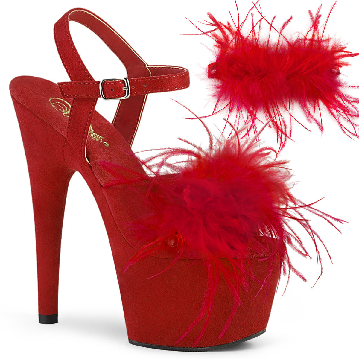 Pleaser Damen Sandalen ADORE-709F Red Faux Wildleder-Feder / Rot Faux Wildleder