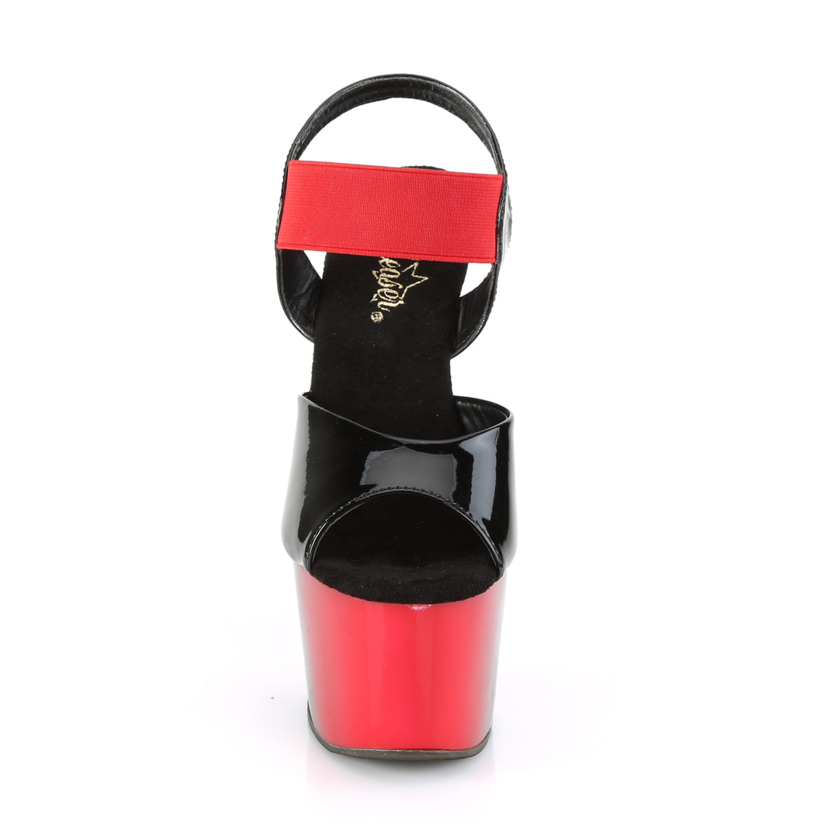 Pleaser Womens Sandals ADORE-714BR Blk Pat-Red Elastic Band/Red-Blk