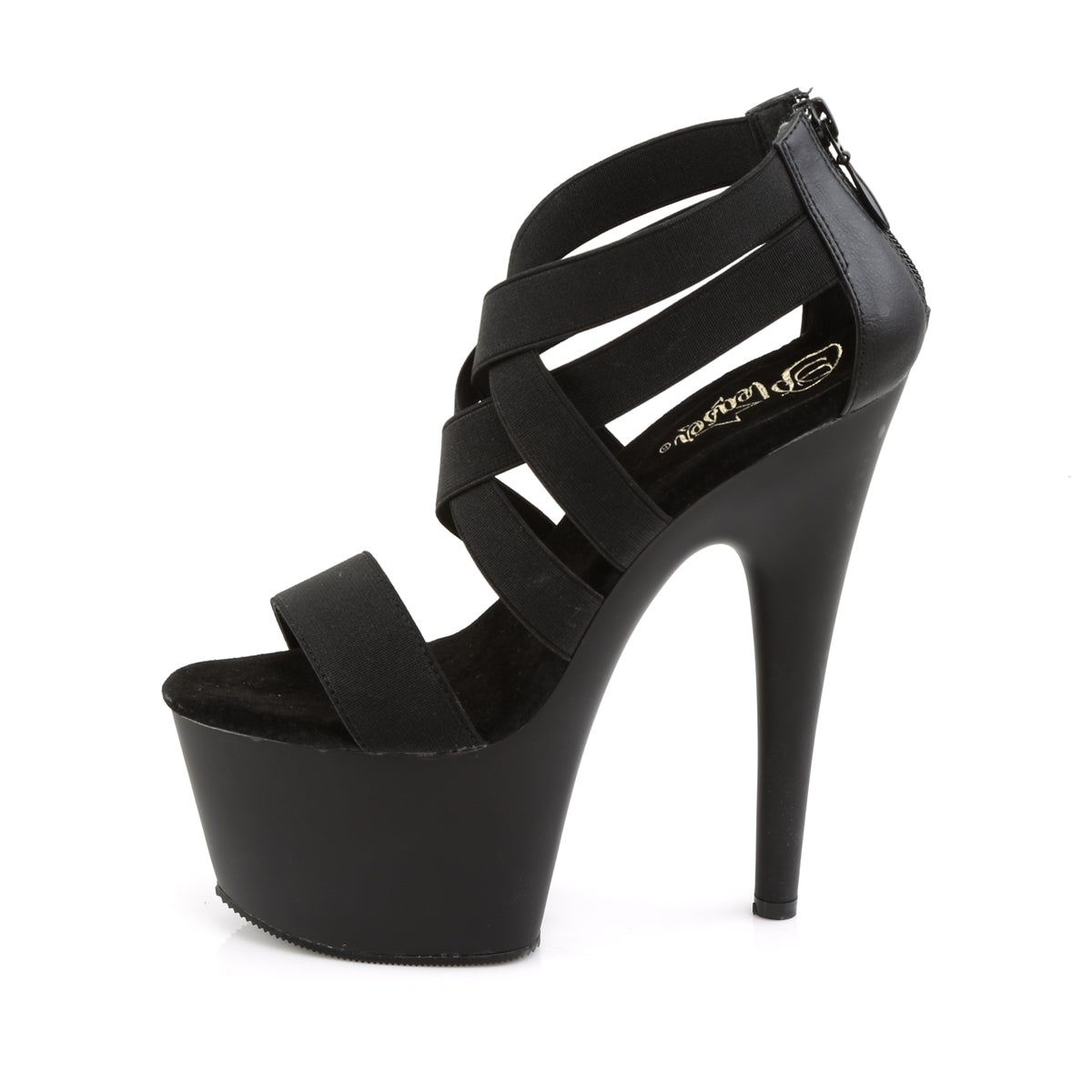 Pleaser Damen Sandalen ADORE-769 BLK elastisches Band-Faux-Leder / BLK Matte