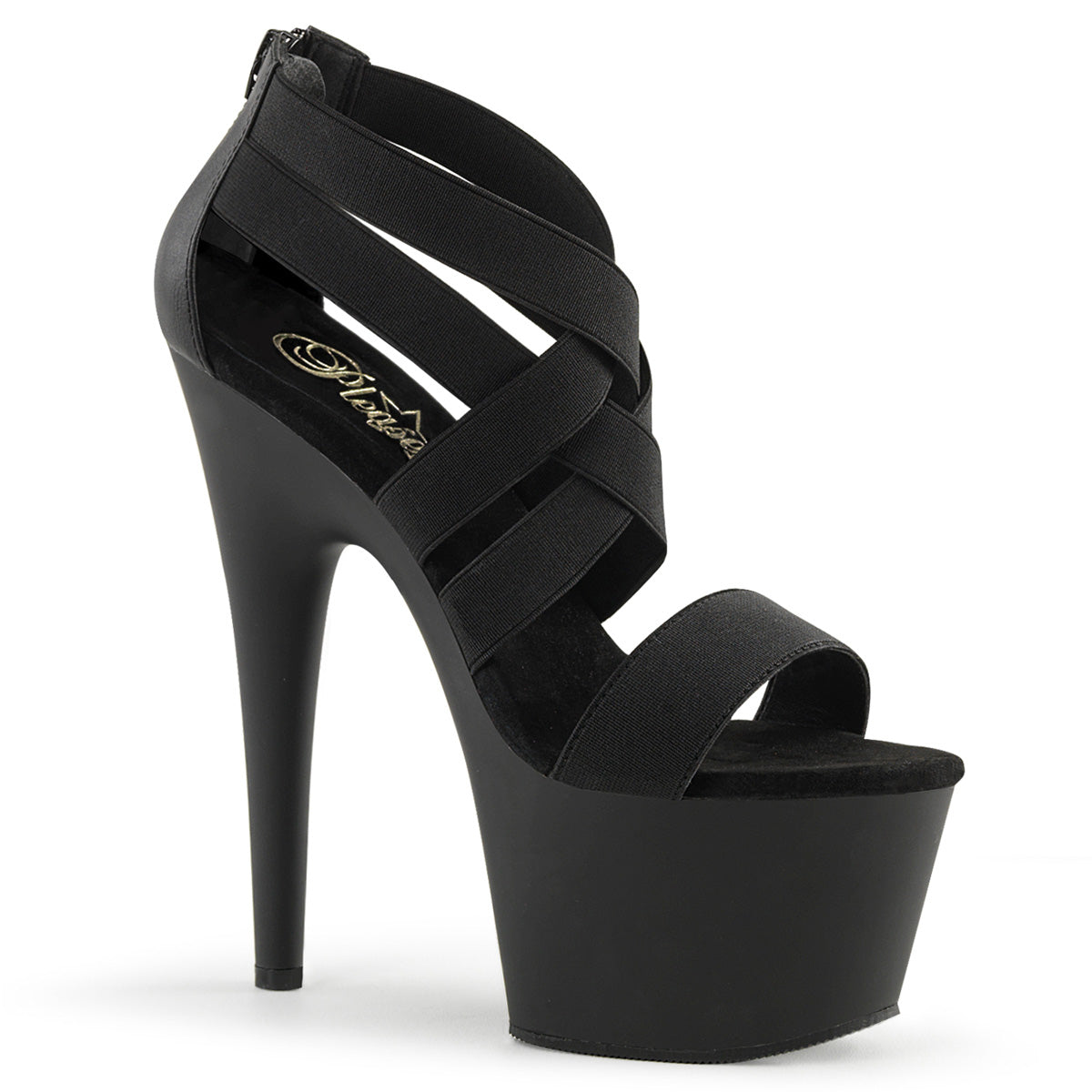 Pleaser Damen Sandalen ADORE-769 BLK elastisches Band-Faux-Leder / BLK Matte