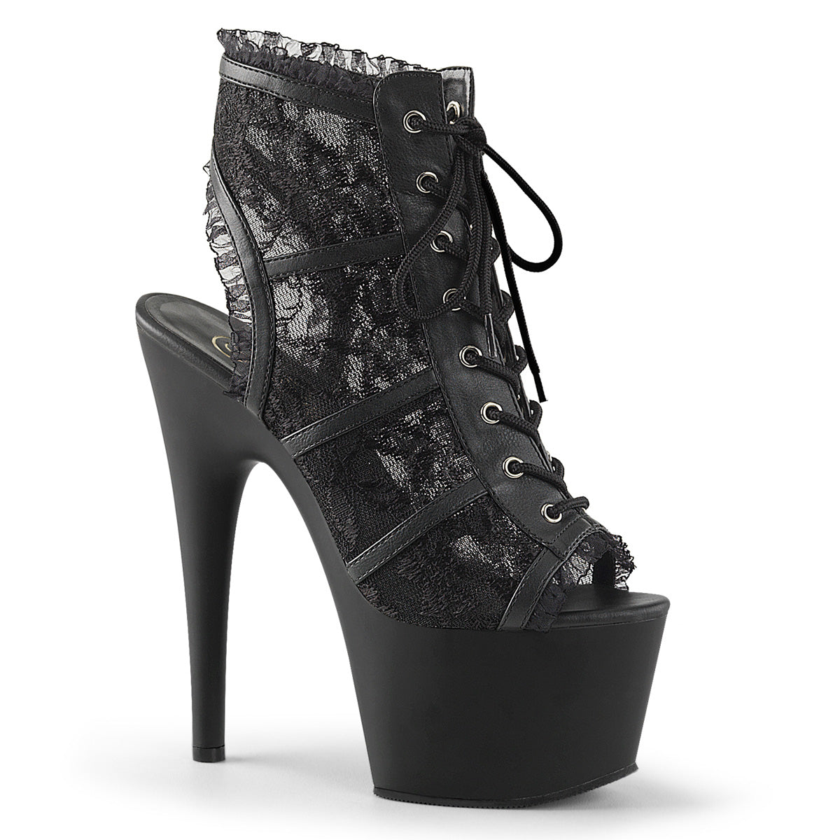 Pleaser Damen Knöchelstiefel ADORE-796LC BLK Mesh Spitze / BLK Matte