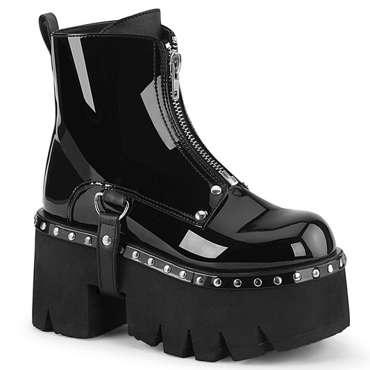 DemoniaCult Damenknöchelstiefel ASHES-100 BLK Pat-Vegan Leder