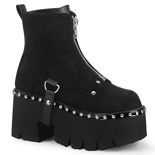 DemoniaCult Damenknöchelstiefel ASHES-100 BLK Veganer Wildleder-Blk V. Le