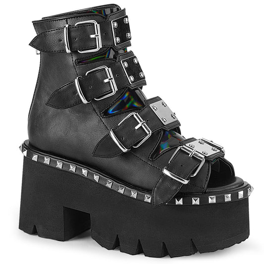 DemoniaCult Frauen Sandalen ASHES-70 Blk V. Le & Hologramm