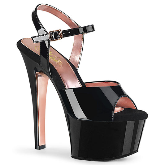 Pleaser Damen Sandalen ASPIRE-609TT BLK Pat / BLK-ROSE GOLD CHROME
