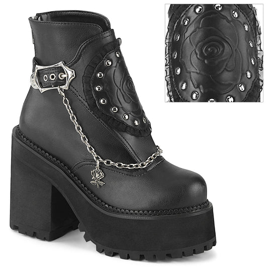 DemoniaCult Damenknöchelstiefel ASSAULT-55 BLK Vegan Leder