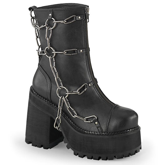 DemoniaCult Damenknöchelstiefel ASSAULT-66 BLK Vegan Leder