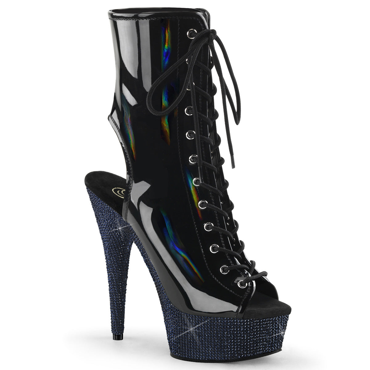 Pleaser Stiefeletten BEJEWELED-1016-6 BLK Holo Pat/Mitternacht BLK RS