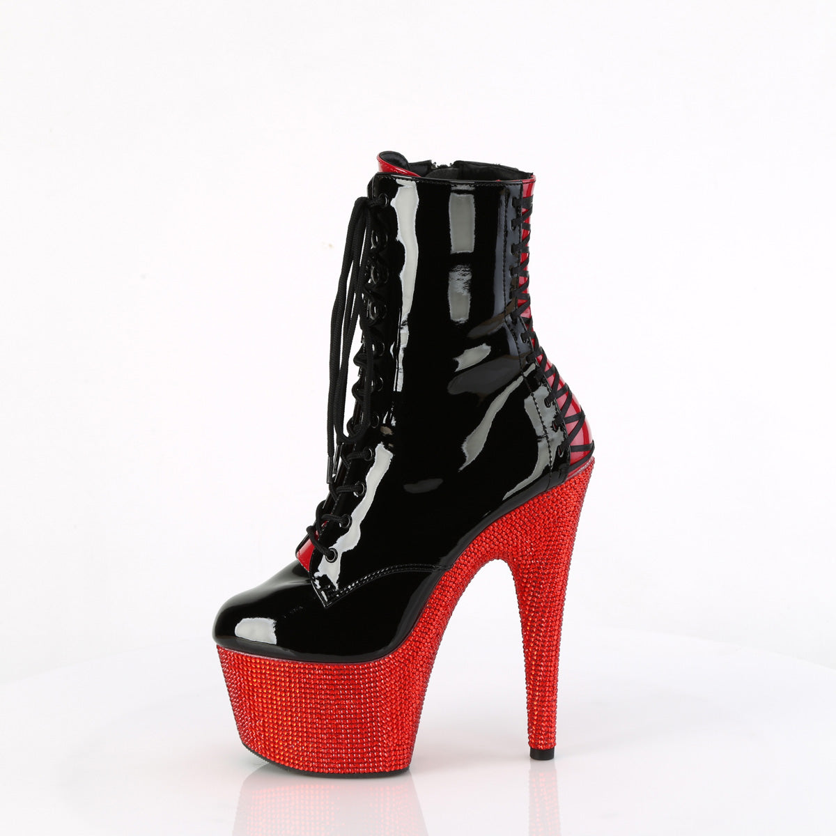 Pleaser Stiefeletten BEJEWELED-1020FH-7 BLK-rote Pat/Red Rs