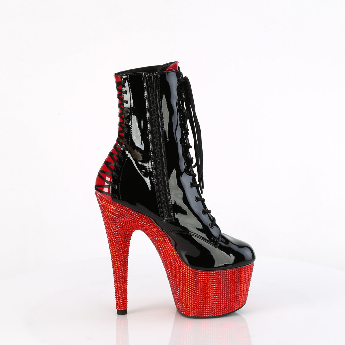 Pleaser Stiefeletten BEJEWELED-1020FH-7 BLK-rote Pat/Red Rs
