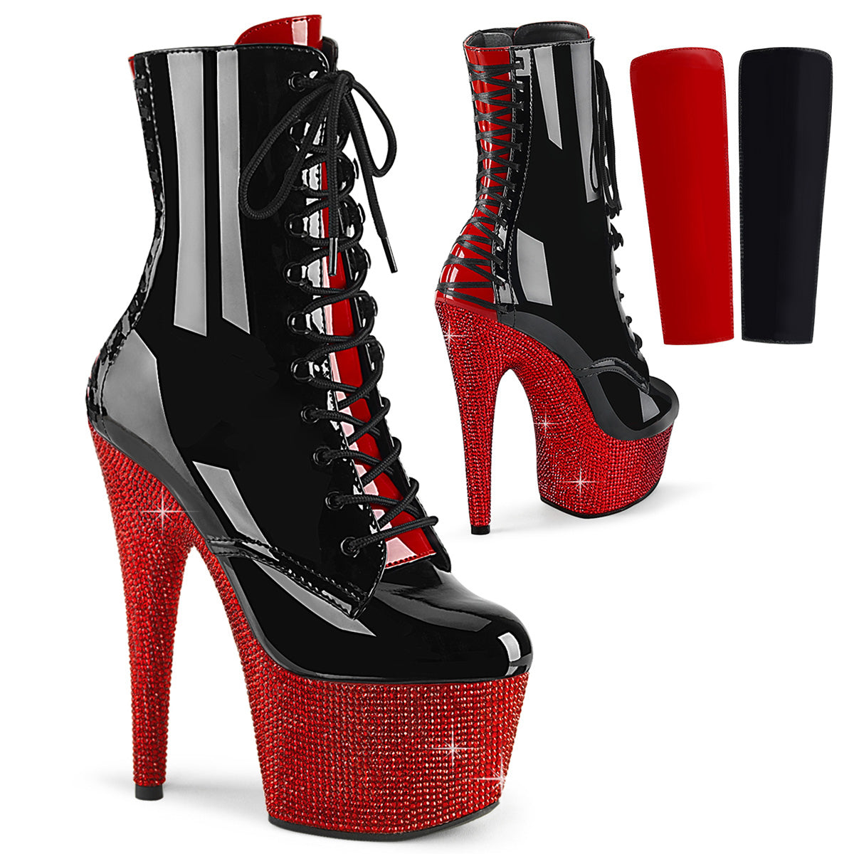 Pleaser Stiefeletten BEJEWELED-1020FH-7 BLK-rote Pat/Red Rs