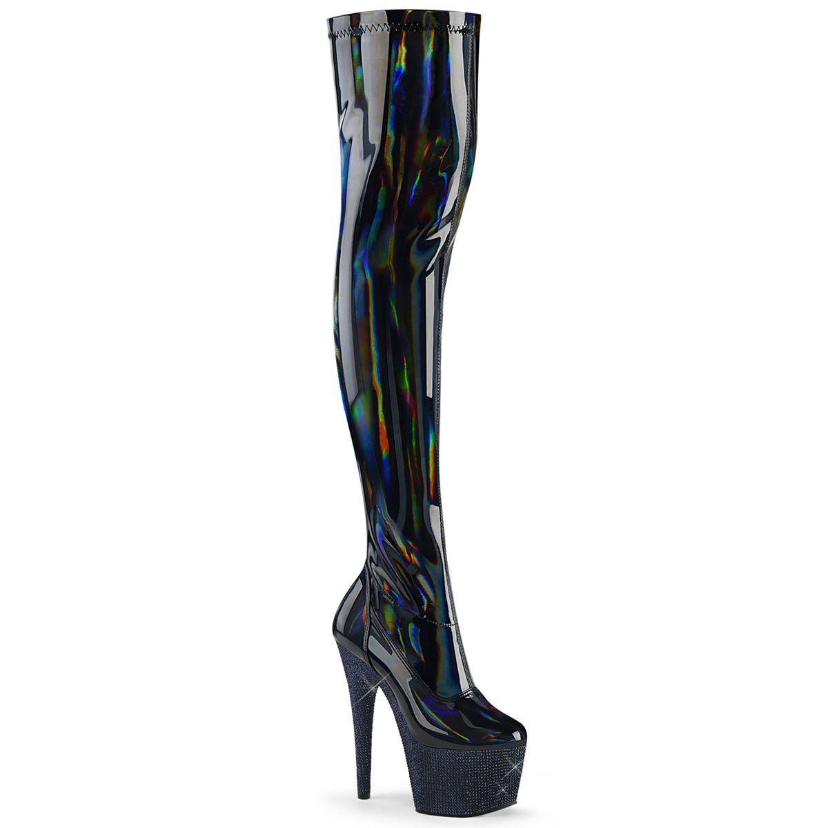 Pleaser Stiefel BEJEWELED-3000-7 BLK STR HOLO PAT/MITTEILE NACHT BLK RS