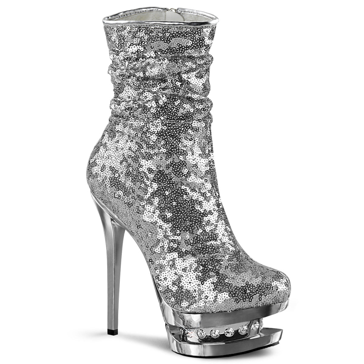 Pleaser Damen Knöchelstiefel BLONDIE-R-1009 SLV-Pailletten / SLV-Chrom
