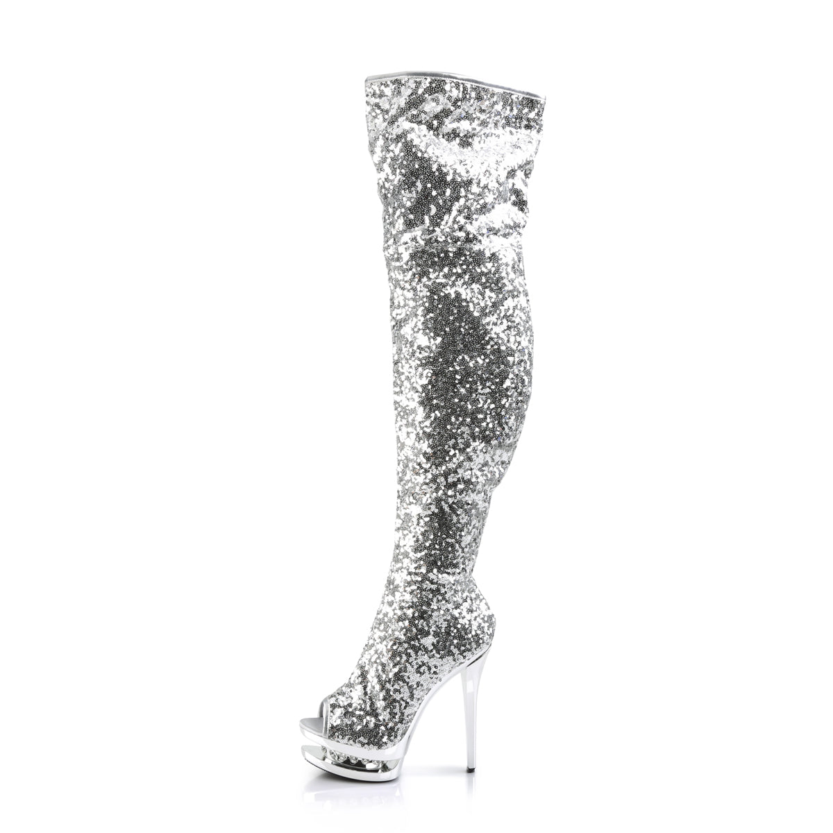 Pleaser Womens Boots. BLONDIE-R-3011 SLV-Pailletten / SLV-Chrom