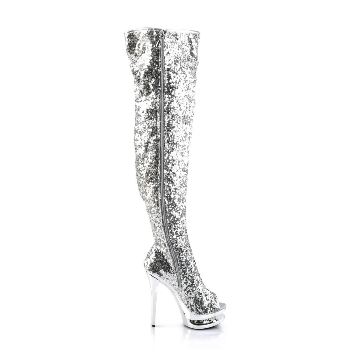Pleaser Womens Boots. BLONDIE-R-3011 SLV-Pailletten / SLV-Chrom