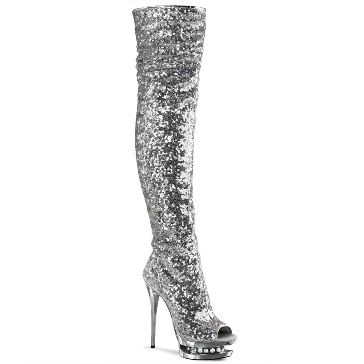 Pleaser Womens Boots. BLONDIE-R-3011 SLV-Pailletten / SLV-Chrom