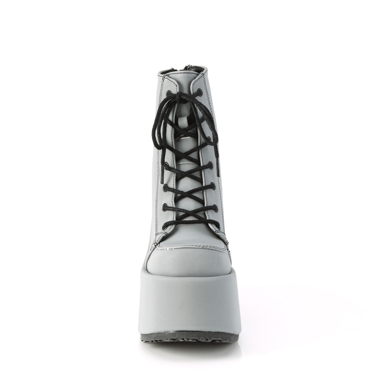 DemoniaCult Damenknöchelstiefel CAMEL-203 graues reflektierendes veganes Leder
