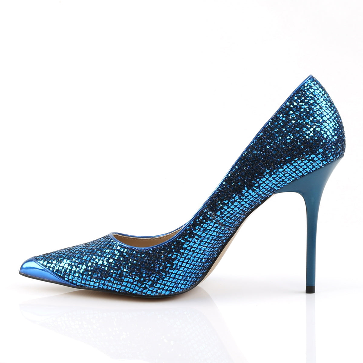 Pleaser Frauenpumpen CLASSIQUE-20 Navy Blue Glittery Lame Stoff