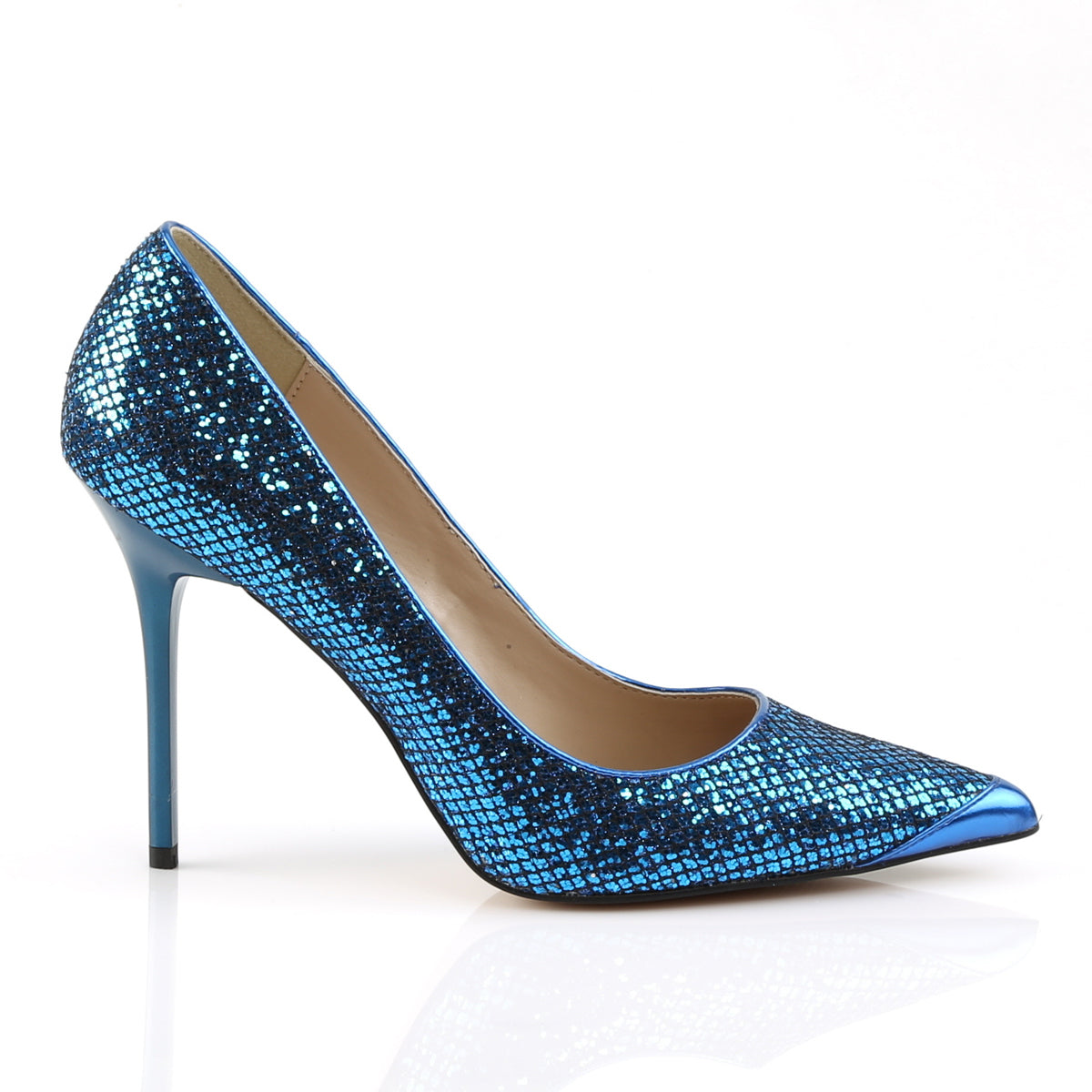 Pleaser Frauenpumpen CLASSIQUE-20 Navy Blue Glittery Lame Stoff