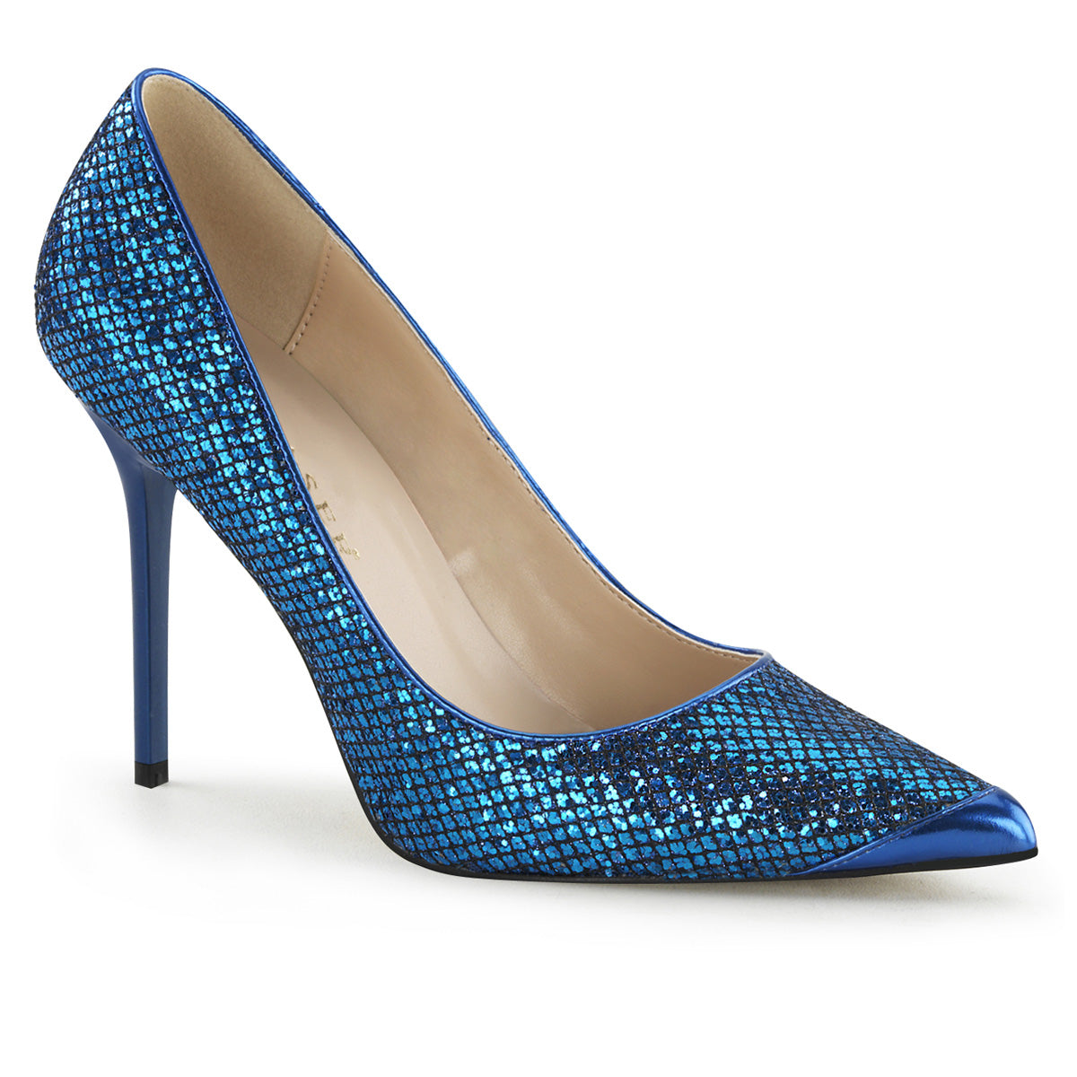 Pleaser Frauenpumpen CLASSIQUE-20 Navy Blue Glittery Lame Stoff
