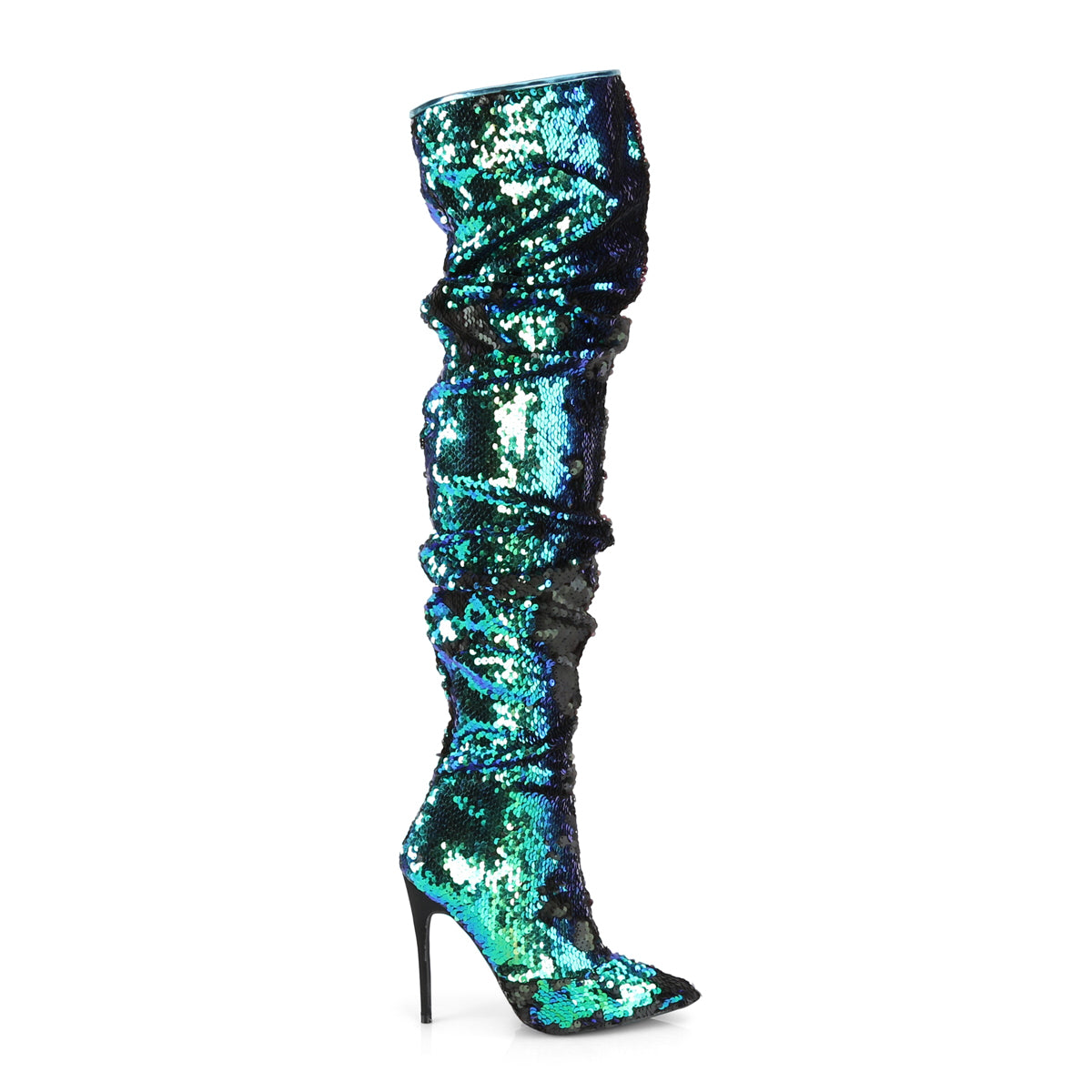 Pleaser Womens Boots. COURTLY-3011 Grüne irisierende Pailletten