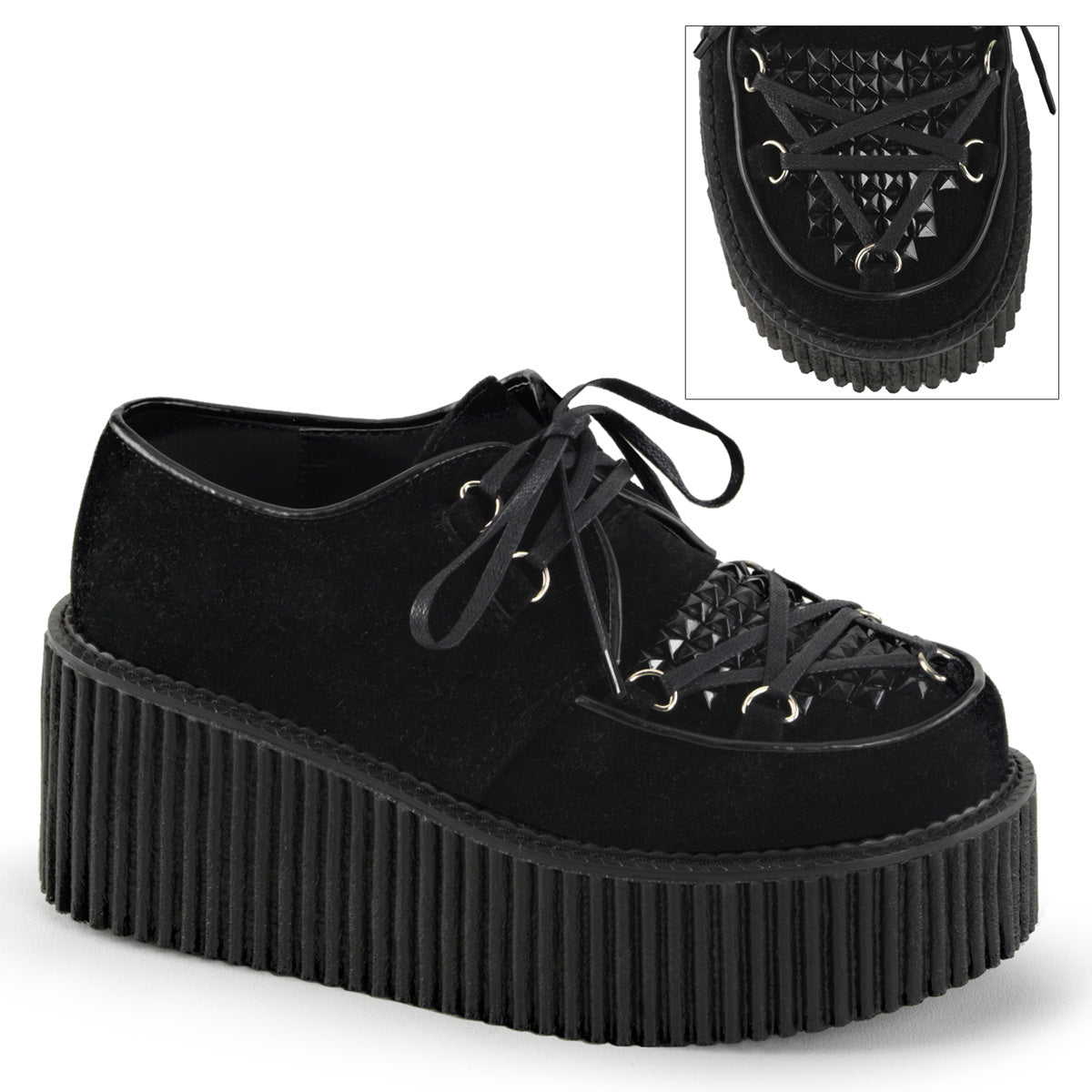 DemoniaCult Damen -Niederschuh CREEPER-216 BLK Veganer Wildleder