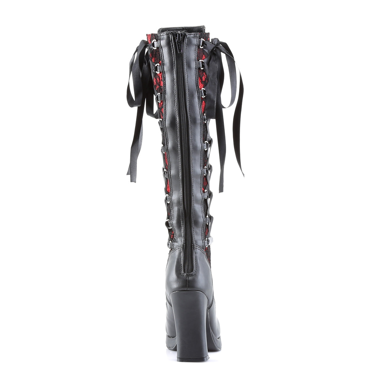 DemoniaCult Frauenstiefel CRYPTO-106 BLK-rotes veganes Leder