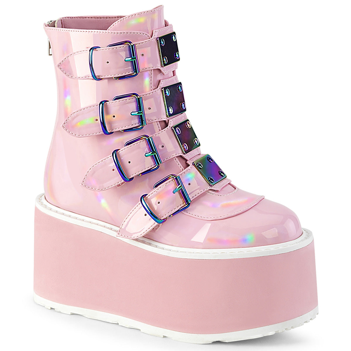 DemoniaCult Stiefeletten DAMNED-105 B. Pink Holo Pat