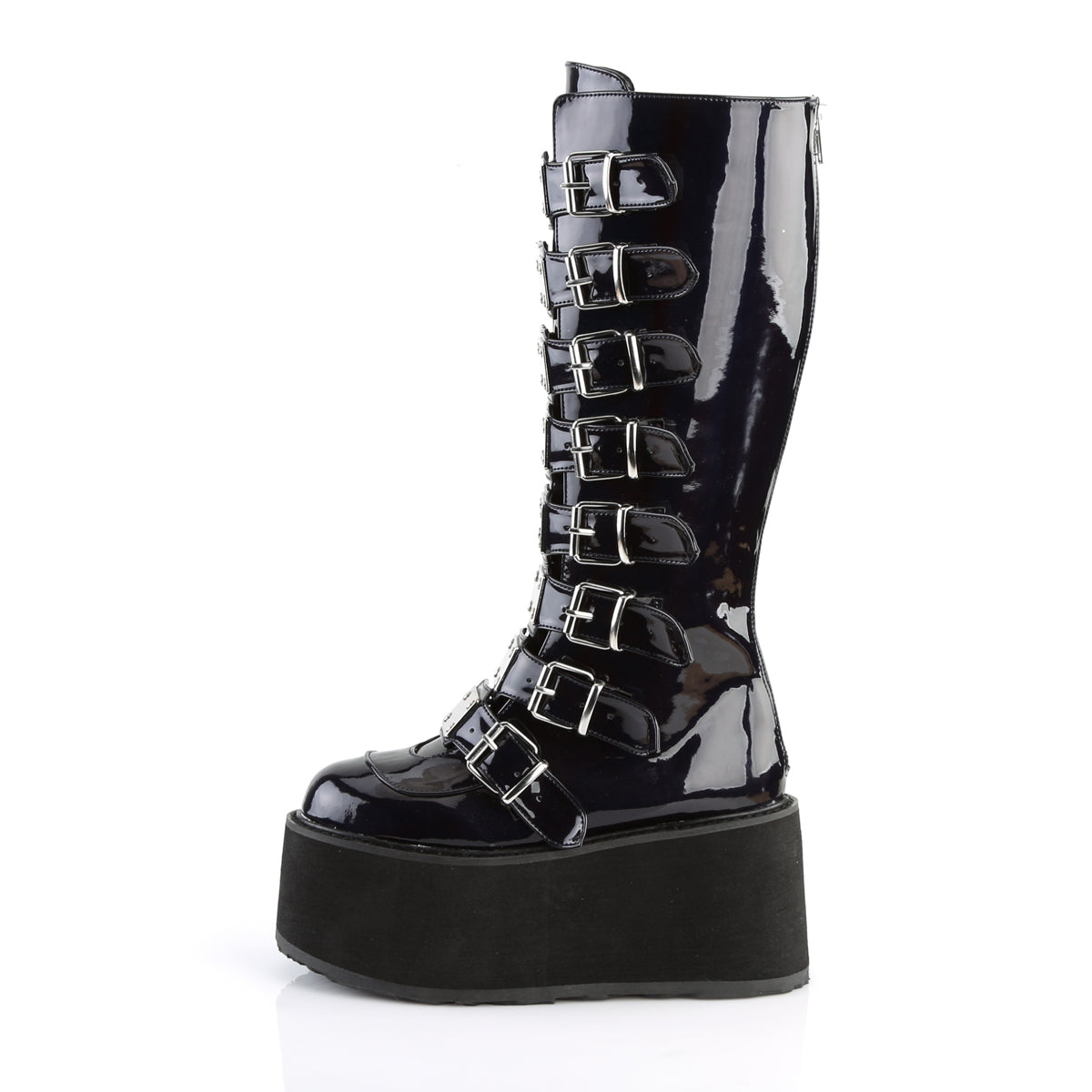 DemoniaCult Frauenstiefel DAMNED-318 BLK Hologramm veganes Leder
