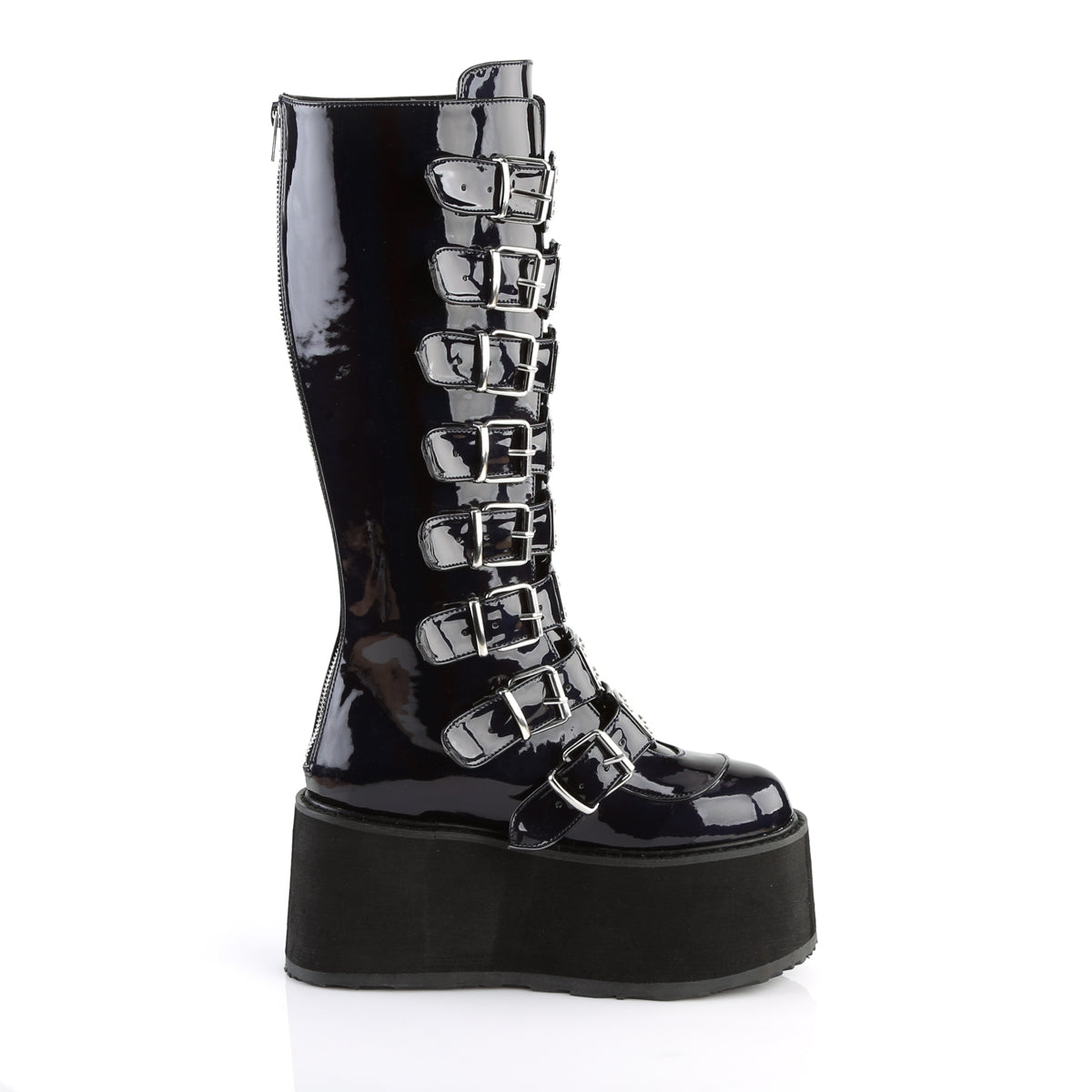 DemoniaCult Frauenstiefel DAMNED-318 BLK Hologramm veganes Leder