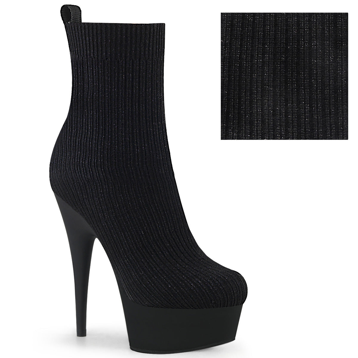 Pleaser Damen Knöchelstiefel DELIGHT-1002-2 BLK-Stretch-Strickstoff / BLK Matte