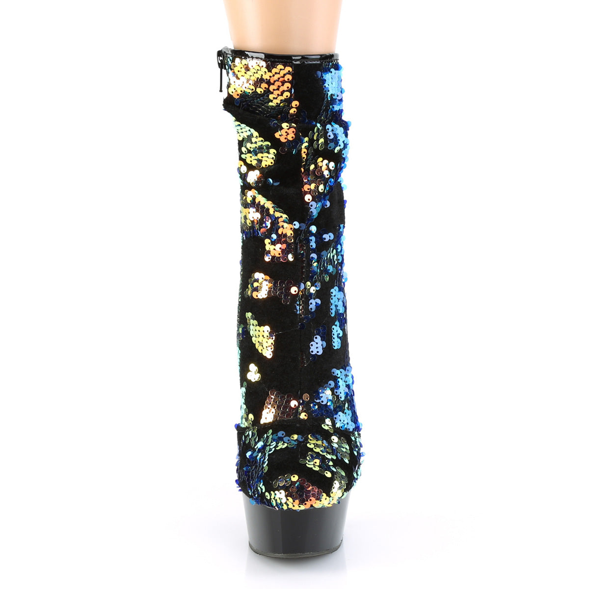 Pleaser Damen Knöchelstiefel DELIGHT-1004 Blaue irisierende Pailletten / BLK