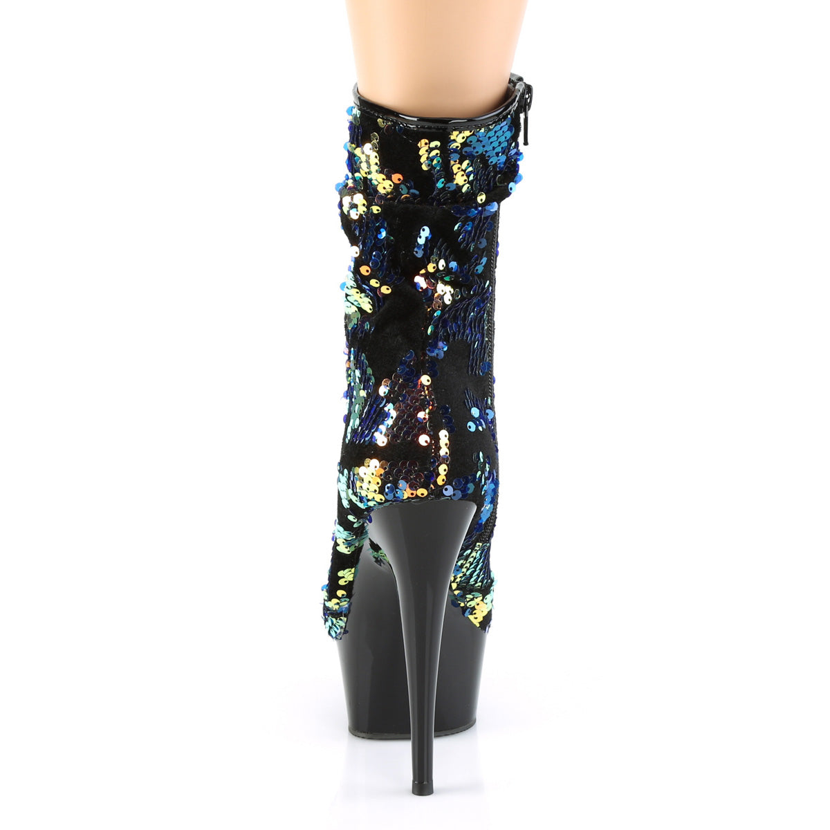 Pleaser Damen Knöchelstiefel DELIGHT-1004 Blaue irisierende Pailletten / BLK
