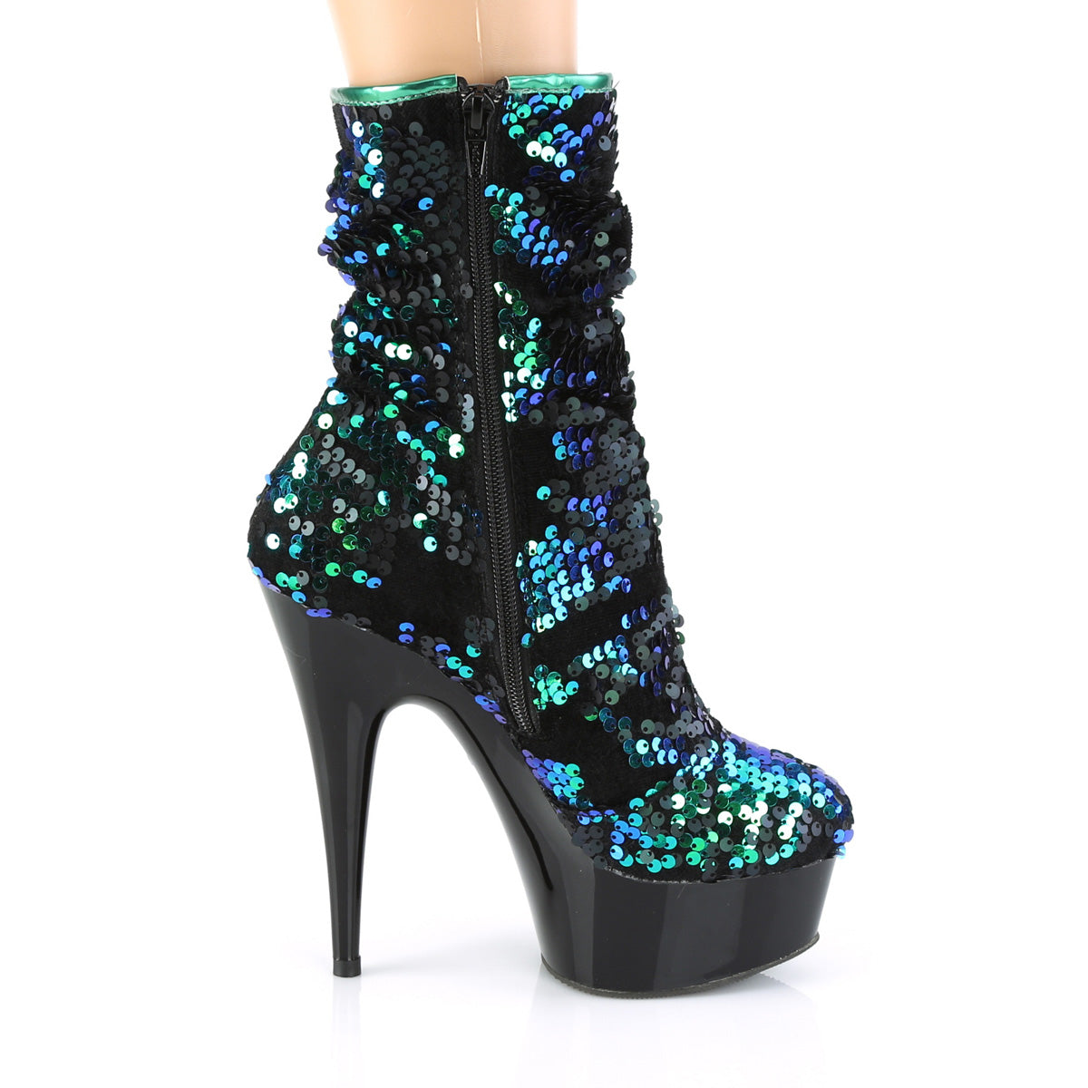 Pleaser Damen Knöchelstiefel DELIGHT-1004 Grüne irisierende Pailletten / BLK