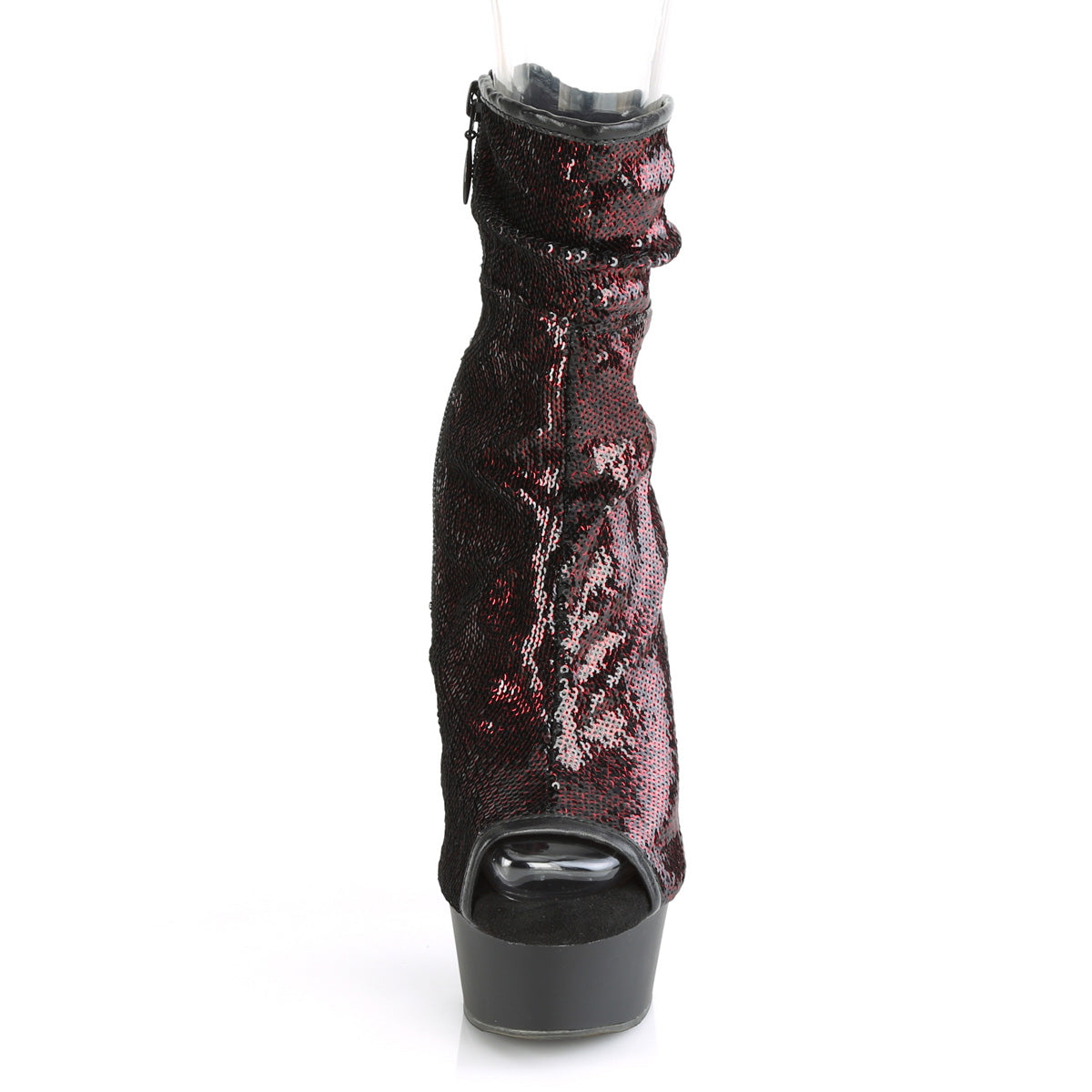Pleaser Damen Knöchelstiefel DELIGHT-1008SQ Burgund-Pailletten / BLK Matte