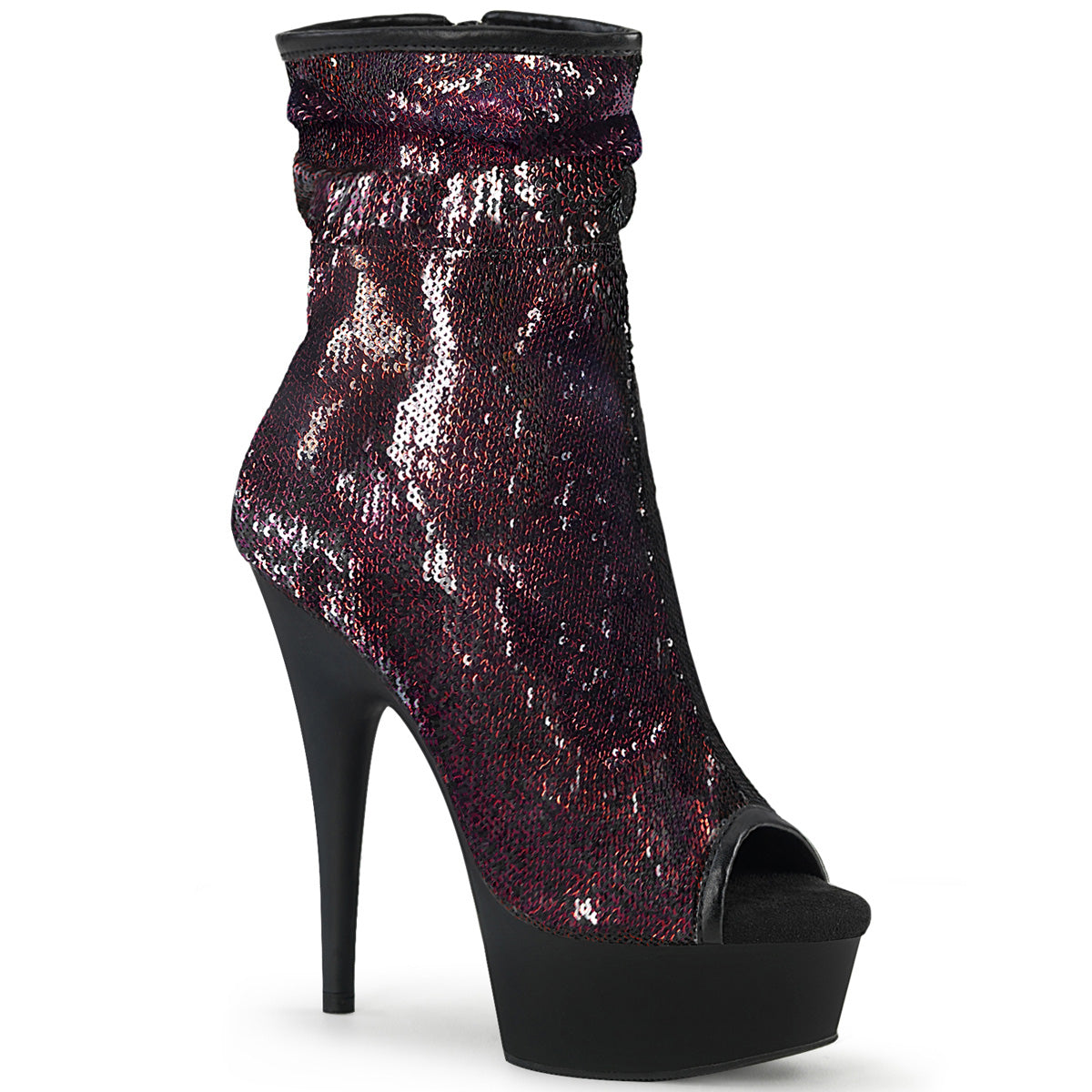 Pleaser Damen Knöchelstiefel DELIGHT-1008SQ Burgund-Pailletten / BLK Matte