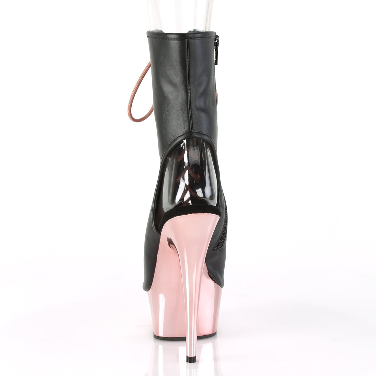 Pleaser Damen Knöchelstiefel DELIGHT-1016 BLK Faux Leder / Rosegold Chrome