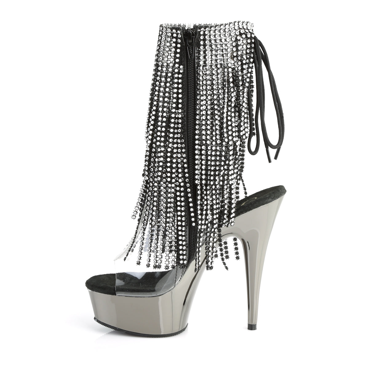 Pleaser Damen Knöchelstiefel DELIGHT-1017RSF CLR-BLK / Dark Pewter Chrome