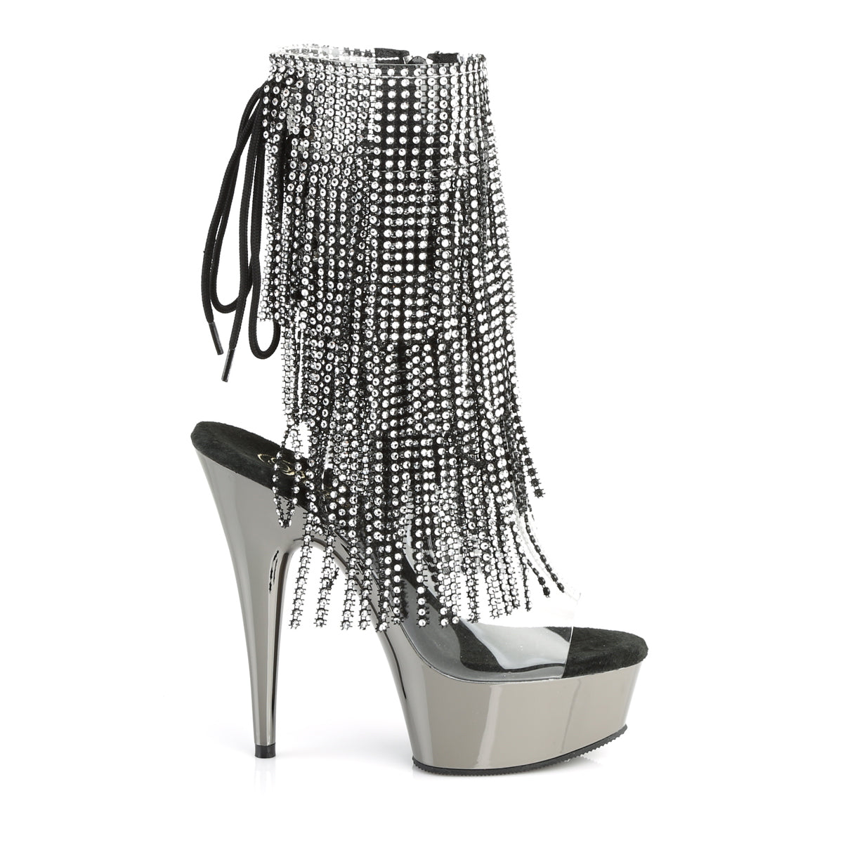 Pleaser Damen Knöchelstiefel DELIGHT-1017RSF CLR-BLK / Dark Pewter Chrome