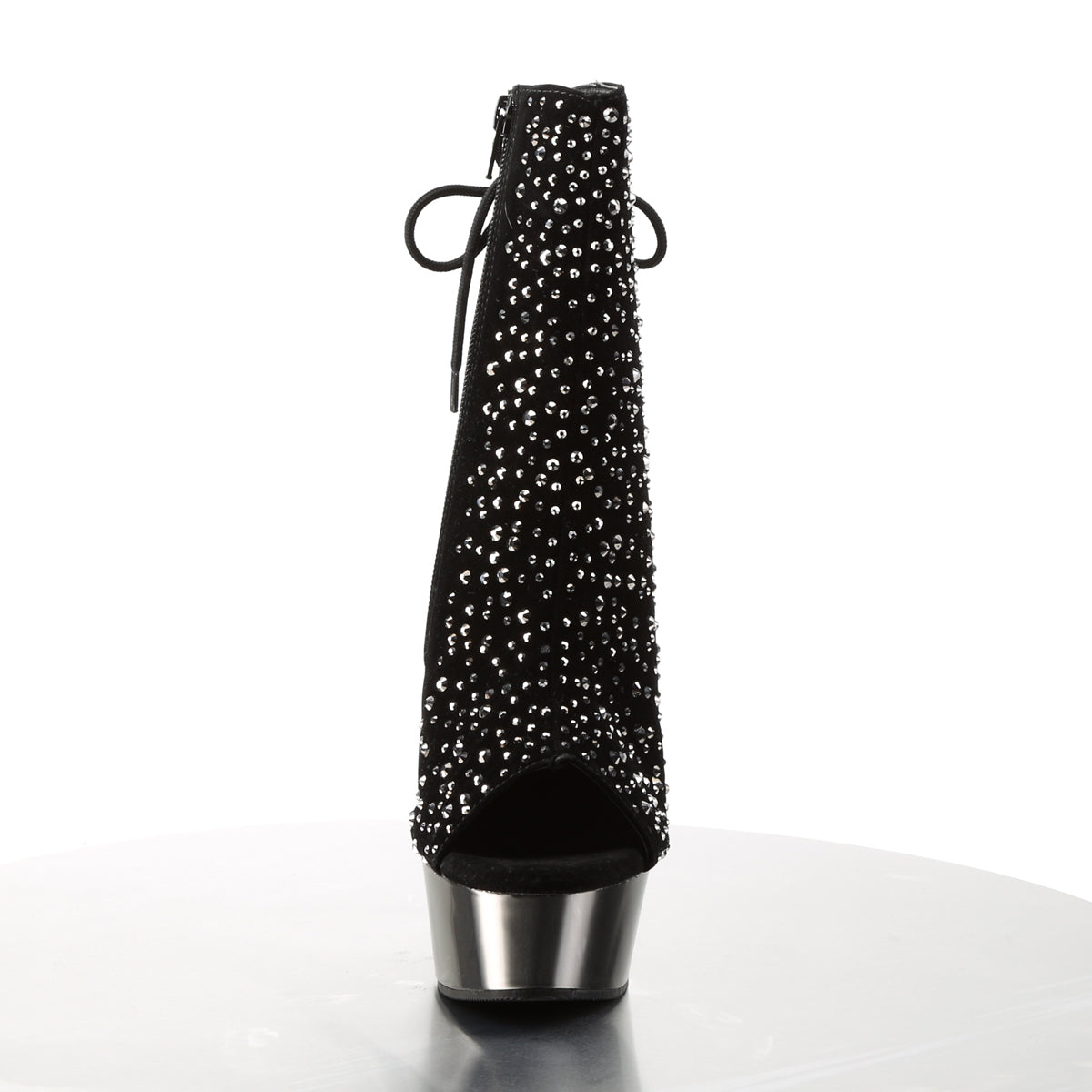 Pleaser Damen Knöchelstiefel DELIGHT-1018RS BLK Samt-Pewter RS / Zinn Chrome