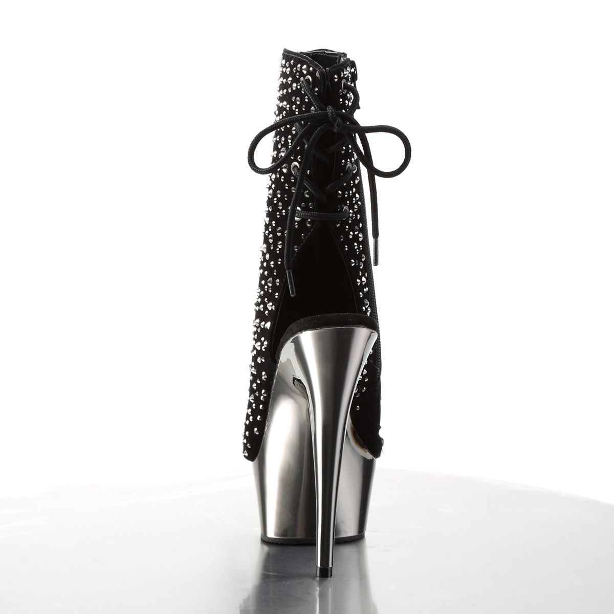 Pleaser Damen Knöchelstiefel DELIGHT-1018RS BLK Samt-Pewter RS / Zinn Chrome
