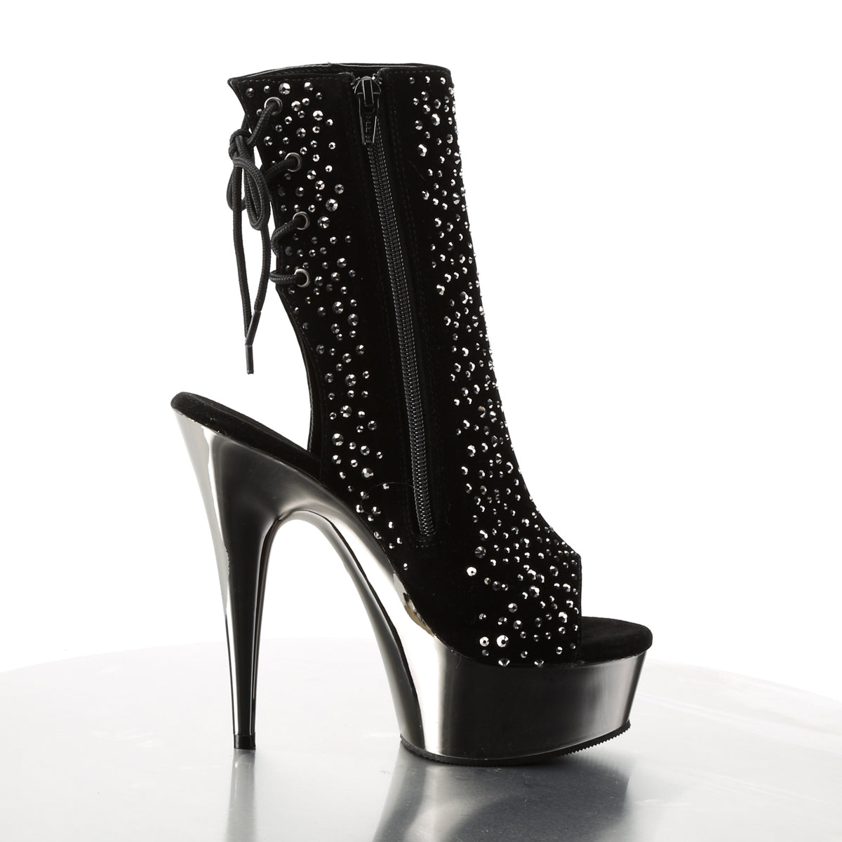 Pleaser Damen Knöchelstiefel DELIGHT-1018RS BLK Samt-Pewter RS / Zinn Chrome