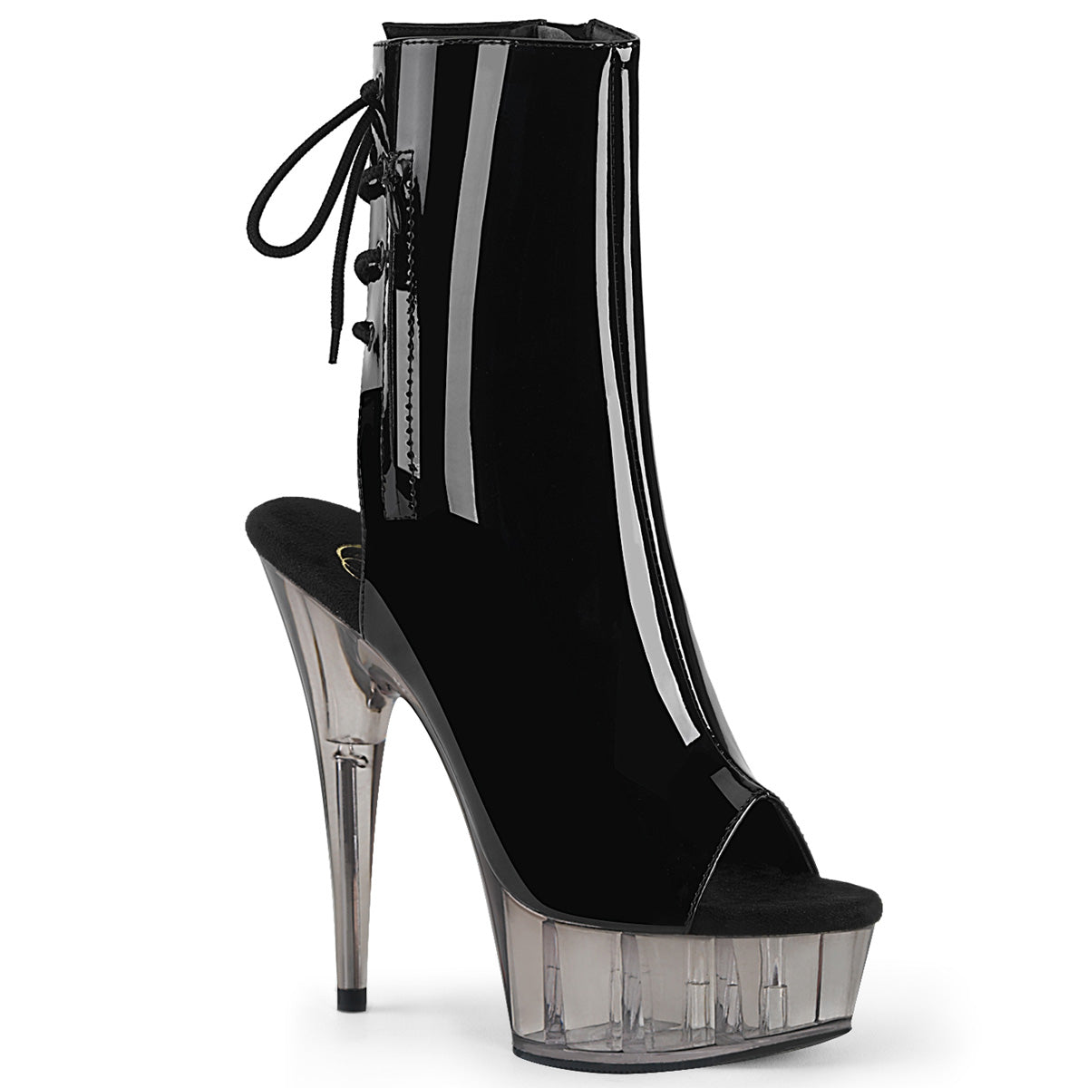 Pleaser Damen Knöchelstiefel DELIGHT-1018T BLK Pat / Rauch getönt
