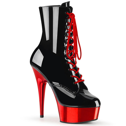 Pleaser Damen Knöchelstiefel DELIGHT-1020 BLK Pat / Red Chrome