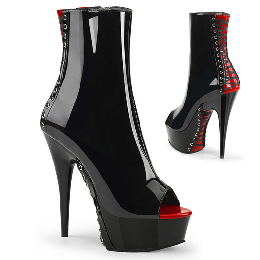 Pleaser Damen Knöchelstiefel DELIGHT-1025 BLK-Red Pat / BLK