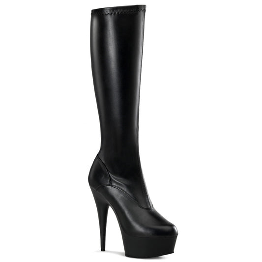Pleaser Womens Boots. DELIGHT-2000 BLK Str Faux Leder / BLK Matte