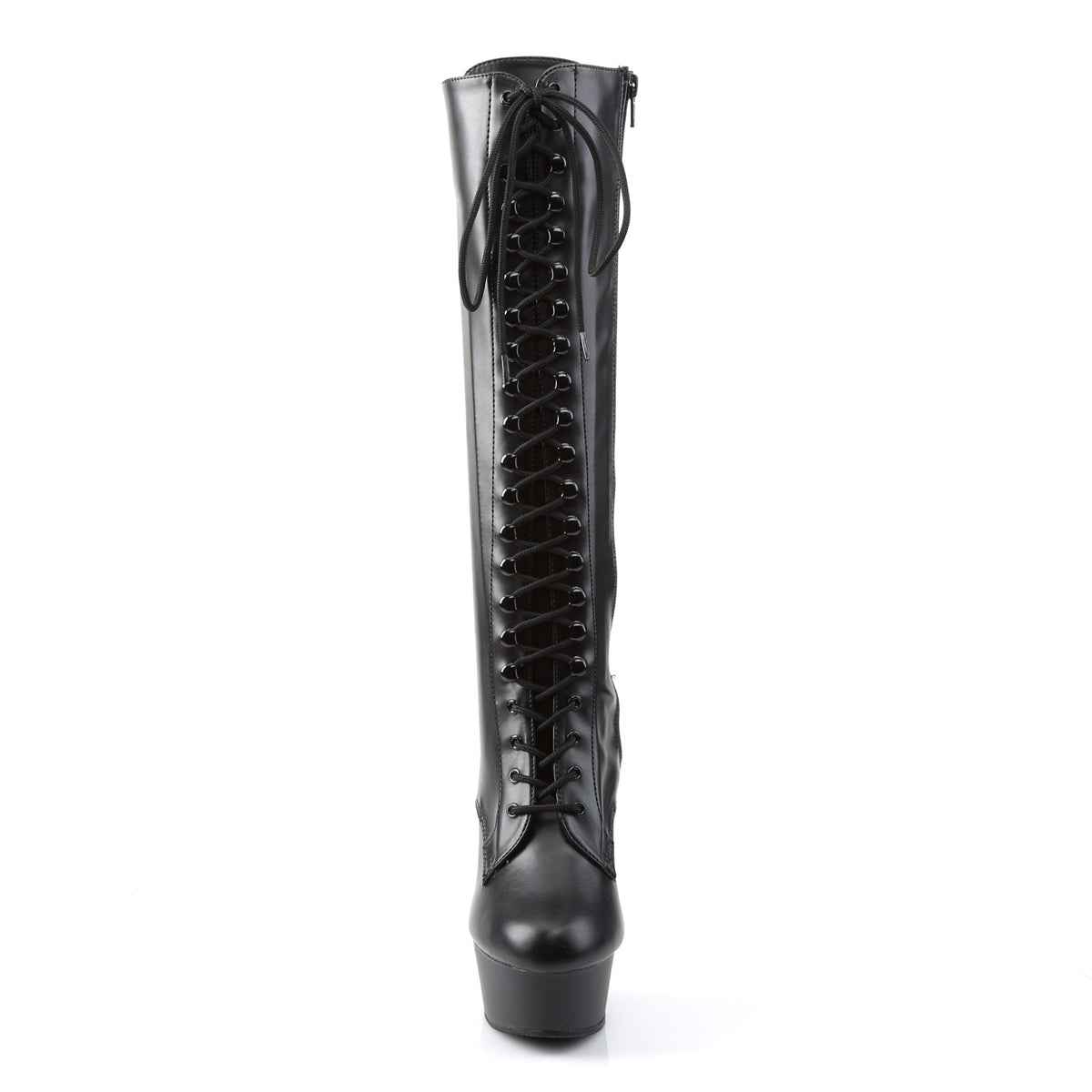 Pleaser Womens Boots. DELIGHT-2023 BLK Str Faux Leder / BLK Matte