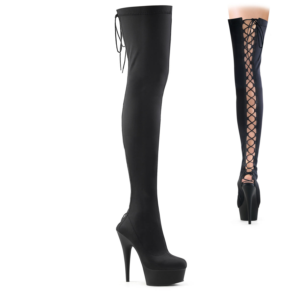 Pleaser Womens Boots. DELIGHT-3003 BLK LYCRA / BLK Matte
